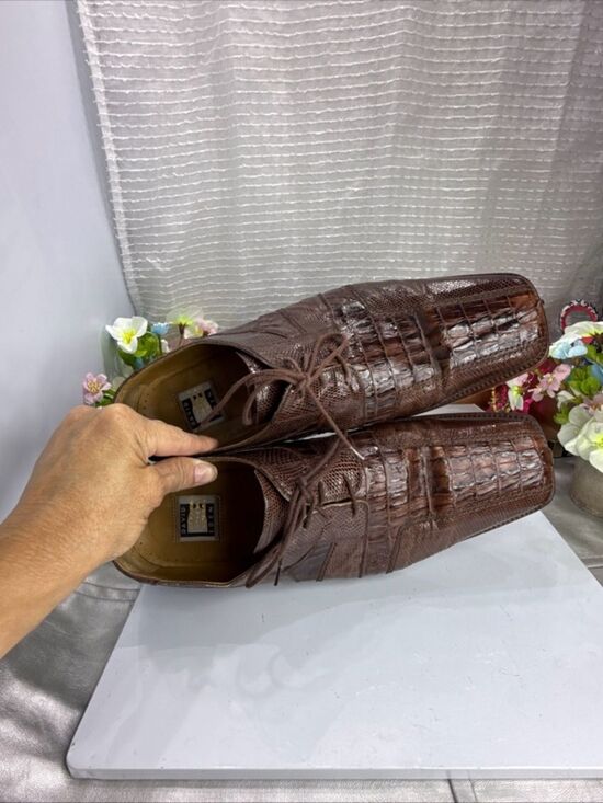 (N2)David Eden men dress shoes brown, genuine alligator and crocodile leather,13 main image 10